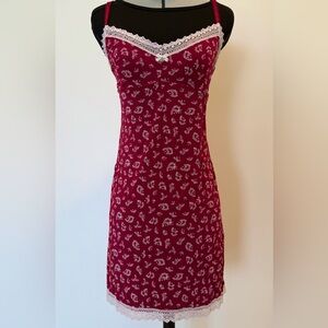 Elegant Lace Trim Burgundy Slip Dress